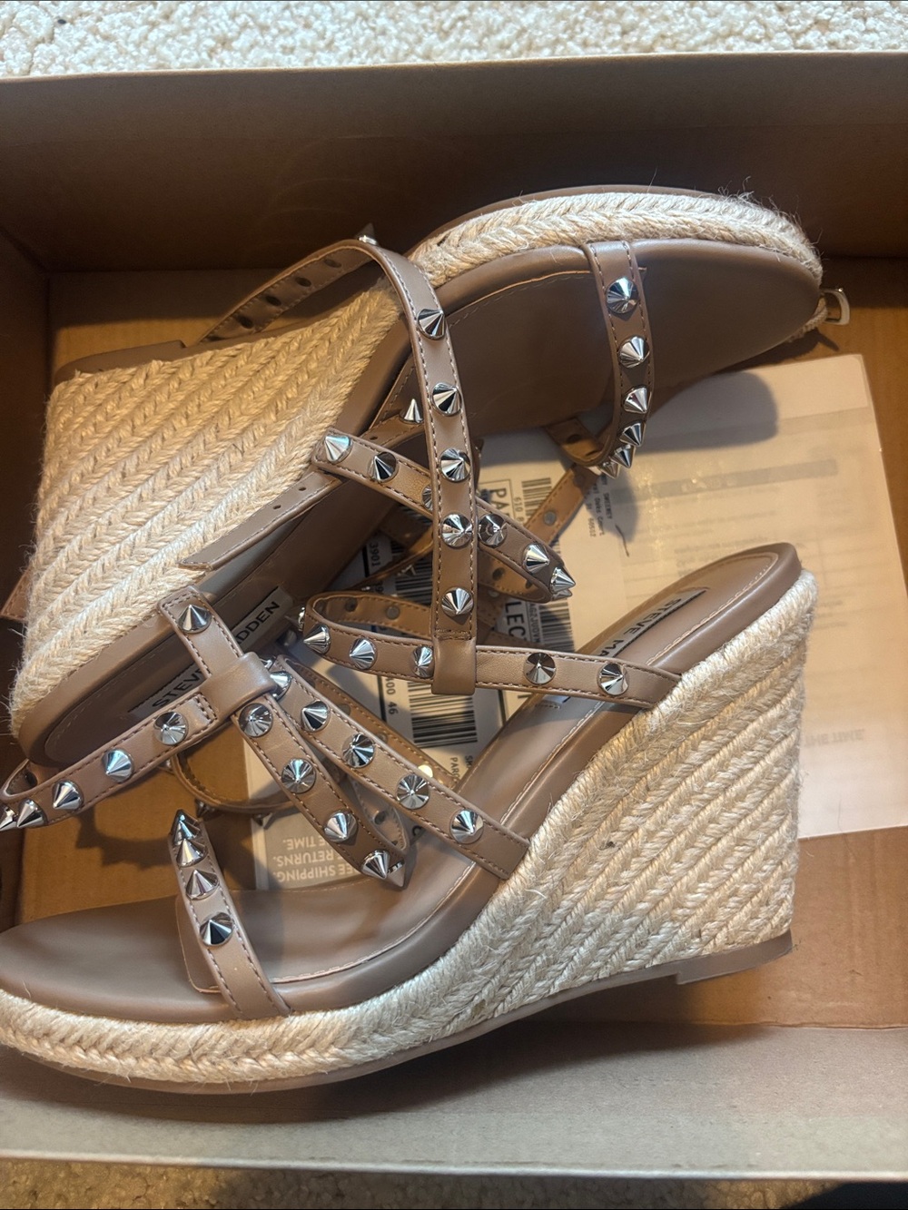 Steve Madden Taupe Studded Espadrille Wedge Sandals